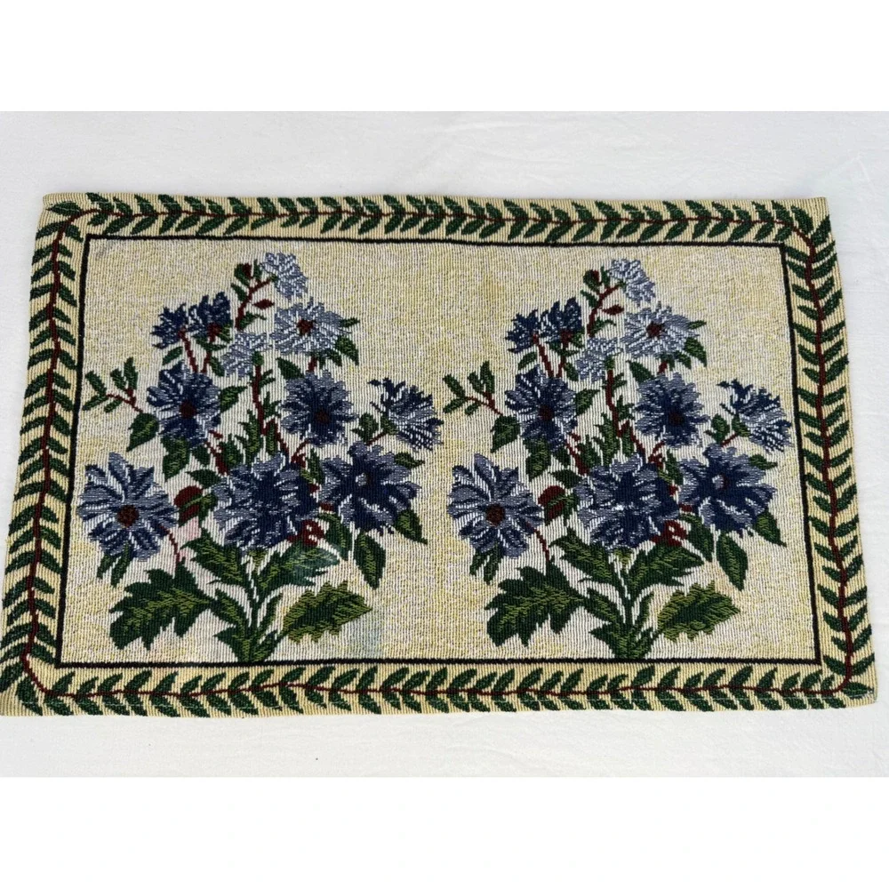 Vintage Floral Woven Tapestry Placemats Set of 6 Blue Flowers Cottagecore Granny